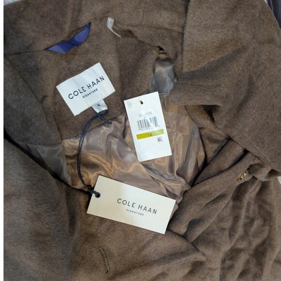 NWT Cole Haan Oversized Hood Camel Wool Blend Coat Size 14 - Picture 4 of 7